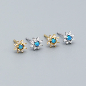 Daisy Flower Stud Earrings 925 Sterling Silver With Blue Opal And Zircon Elegant Small Jewelry For Women