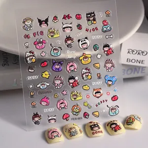 Autocollants À Ongles 5D Gaufrés Dessins De Filles De Dessins Animés Décalcomanies DIY Imperméables Pour Enfants