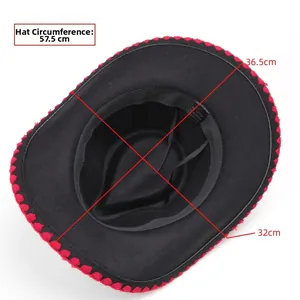 Détail de l'intérieur d'un chapeau de cow-boy noir avec mesure de tour de tête