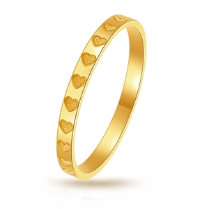 2mm gold plated stainless steel band ring featuring continuous heart patterns