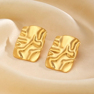 18K gold plated rectangular earrings with textured crumpled metal design on silk