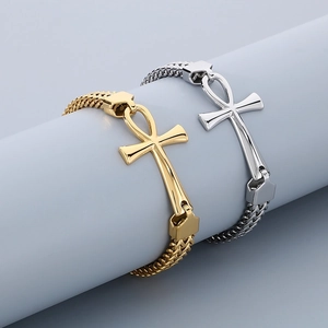 Gold and silver Ankh snake chain bracelets set in durable stainless steel jewelry