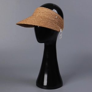 Classic khaki raffia straw sun visor hat with breathable open top for outdoor sun protection