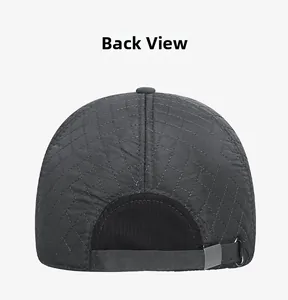 Rear view of winter quilted cotton cap with adjustable strap and diamond texture