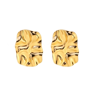 Minimalist 18K gold plated stainless steel stud earrings with irregular crushed metal texture