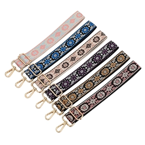 Polyester Ethnic Embroidered Bag Strap Adjustable Wide Shoulder Crossbody Replacement Woven Floral Bohemian Style Belt Accessory