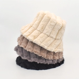 Chapeau Bob En Fausse Fourrure D'Hiver Chaud En Peluche Rayé Côtelé Chapeau De Pêcheur Pour Voyage En Plein Air Mode Femmes Hommes