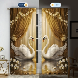 Detailed comparison of 3D swan curtain light blocking effect in day and night settings