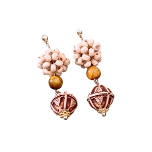 Ethnic style beaded hoop earrings with vintage wooden beads and geometric patterns