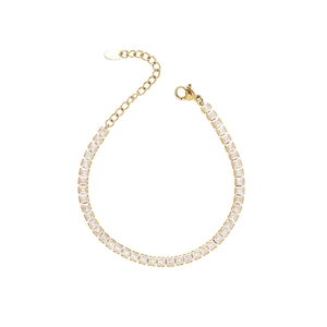 Elegant gold tennis bracelet with rectangular clear zircons and lobster clasp closure