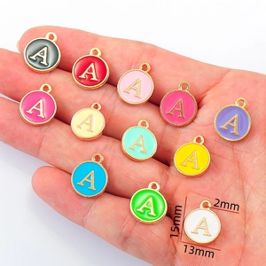 Colorful round enamel letter A pendants in 11 colors for DIY jewelry making 15mm