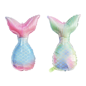 Ocean-themed mermaid tail foil balloons with pink blue gradient and gold scale details