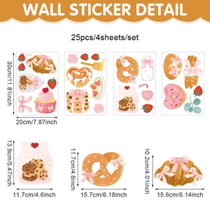 Lot de 25 stickers muraux gâteaux et donuts de pâtisserie pour déco de cuisine