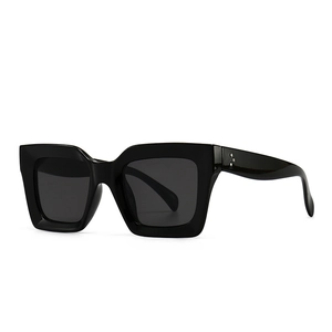 Modern square oversized sunglasses in glossy black with triple silver stud accents