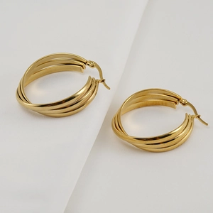 Elegant 18K gold plated multi-layer triple hoop earrings made of durable stainless steel
