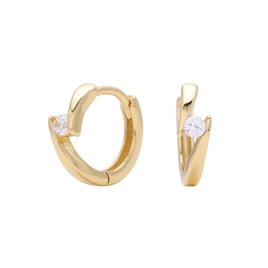 Detailed side view of 925 sterling silver hoop earrings with sparkling zircon stones
