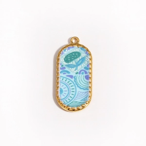 Ancient gold koi fish pendant with blue oil drip enamel on minimalist steel frame