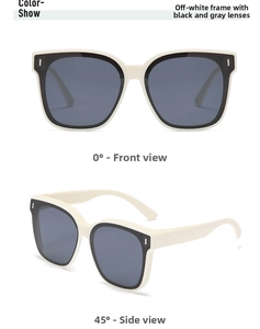 Cream square frame polarized sunglasses with dark grey lenses and metal bar details
