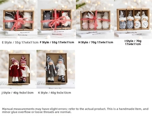Detail view of six handmade wool felt Christmas angel dolls in a kraft gift box set