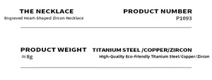 Spécifications détaillées du collier cœur en zircon en acier titane et en cuivre