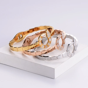 Elegant 18K rose gold snake scale bracelets with shell and zircons in three colors