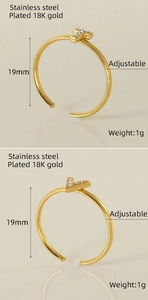 Detail of 18K gold plated stainless steel adjustable ring with sparkling rhinestones