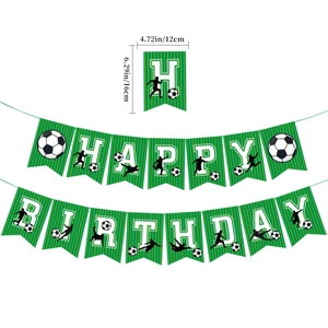 Soccer themed Happy Birthday banner with green grass texture and player silhouettes
