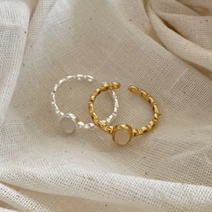 925 Sterling Silver Adjustable Open Ring With Oval White Crystal Minimalist Chain Textured Jewelry For Women