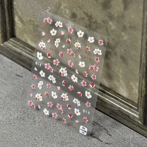 Detail of 5D embossed cherry blossom nail stickers with floral patterns, TO-1726