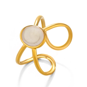 18K gold plated stainless steel spiral ring with white enamel inlay for women