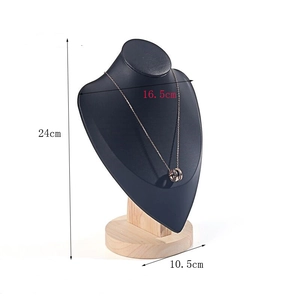 Detail view of necklace display bust with dimensions: 24cm height and wooden base