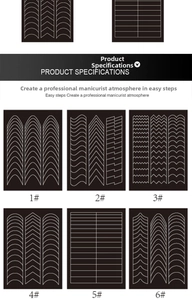 French manicure stencil stickers with 6 styles of curved and zigzag line patterns