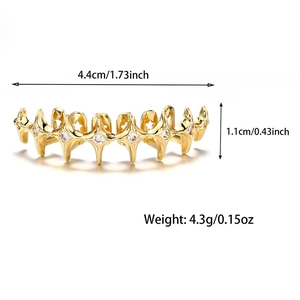 Detailed size chart for gold hip-hop star grillz with dimensions 4.4cm by 1.1cm