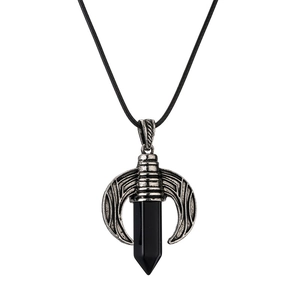 Minimalist crystal hexagonal pillar pendant necklace with silver horn crescent moon