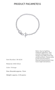 Detail of 925 sterling silver infinity knot bracelet with T-bar clasp and retro finish