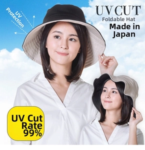 Dettaglio cappello da sole pieghevole con protezione UV 99 per cento e reversibile