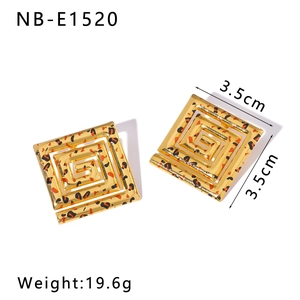 Square leopard print stud earrings in 18K gold plated stainless steel for women