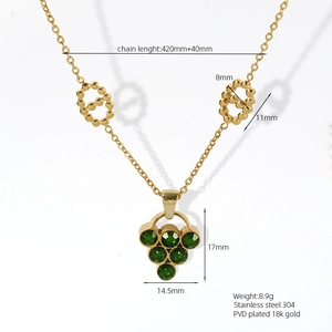 Detail of 18K gold plated stainless steel necklace with green cat-eye gemstone pendant