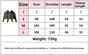 Detailed size chart for women's stand collar faux leather jacket with specific measurements