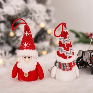 Christmas hanging plush Santa and Snowman ornaments with red hats for holiday home decor