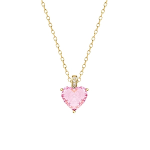 Halskette aus S925 Silber mit rosa Herz-Geburtsstein und goldener Kette für Damen