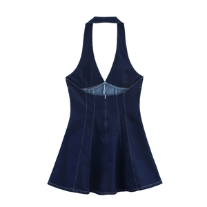 Robe en jean dos nu bleu foncé avec dos ouvert et fermeture éclair à l'arrière
