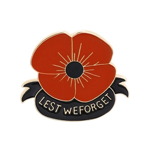 Mohnblumen-Emaille-Abzeichen mit roten Blüten und schwarzem Lest We Forget Band