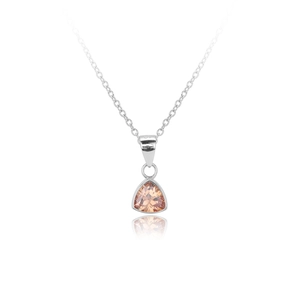 S925 sterling silver necklace with a triangle-cut champagne gemstone pendant on white background