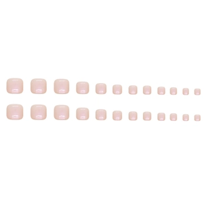 Glossy nude pink press-on toenails set in 12 sizes with a reflective smooth finish