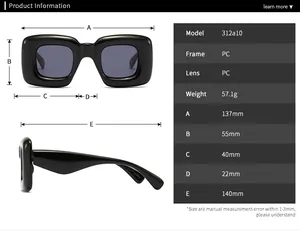 Detailed size specifications for futuristic polygon sunglasses with PC frame measurements