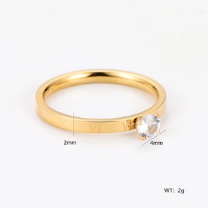 Solitaire Cubic Zirconia Ring Stainless Steel With Roman Numerals Fashion Jewelry For Women Elegant Polished