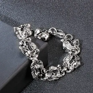 Bracelet punk tête de mort pour homme en acier inoxydable vintage avec maillons