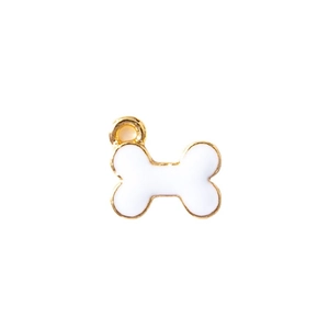 Cartoon bone shaped alloy pendant with golden plating and white enamel for DIY jewelry