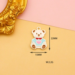 Detail view of cute blue bear pendant showing dimensions 22x15mm for DIY jewelry making